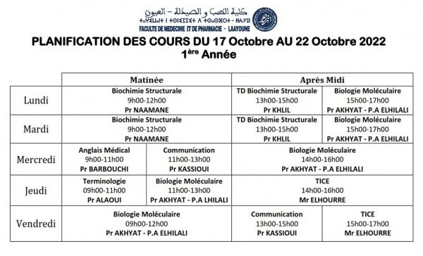 Planning Hebdomadaire Des Cours Semaine Du Octobre Au Octobre